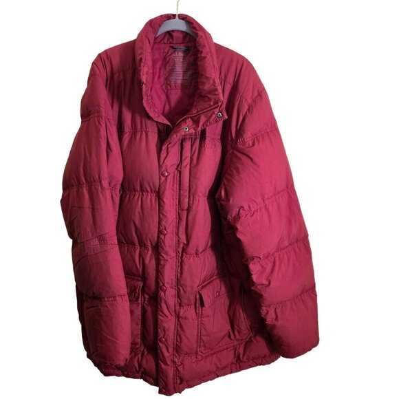 L.L. Bean Vintage Full Zip Brick Red Down Puffer Jacket Pockets Size XXL Tall - Picture 1 of 7